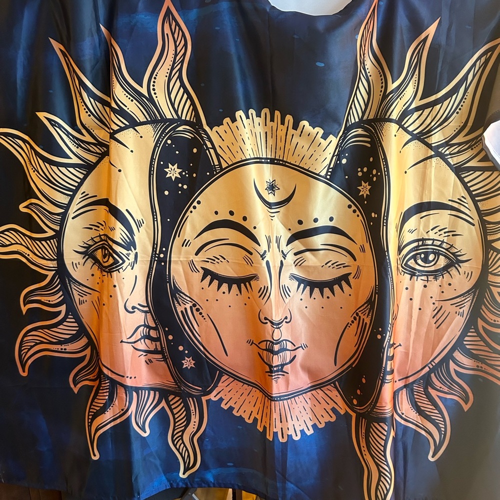 TAPESTRY SUN FACE BLUE/ORANGE LARGE POLYESTER WALL DECOR MADE IN TURKEY 80x60